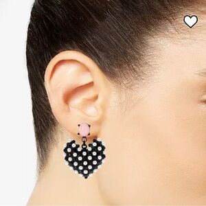 Betsy Johnson Black Tone Faux Pearl Heart Earrings